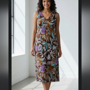 Gianfranco Tropical Print Sleeveless Dress - Brown, Purple, and Blue new size 14